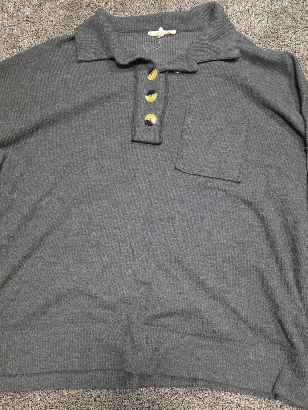 Classic Women's Grey Knit Polo Shirt with Button Placket